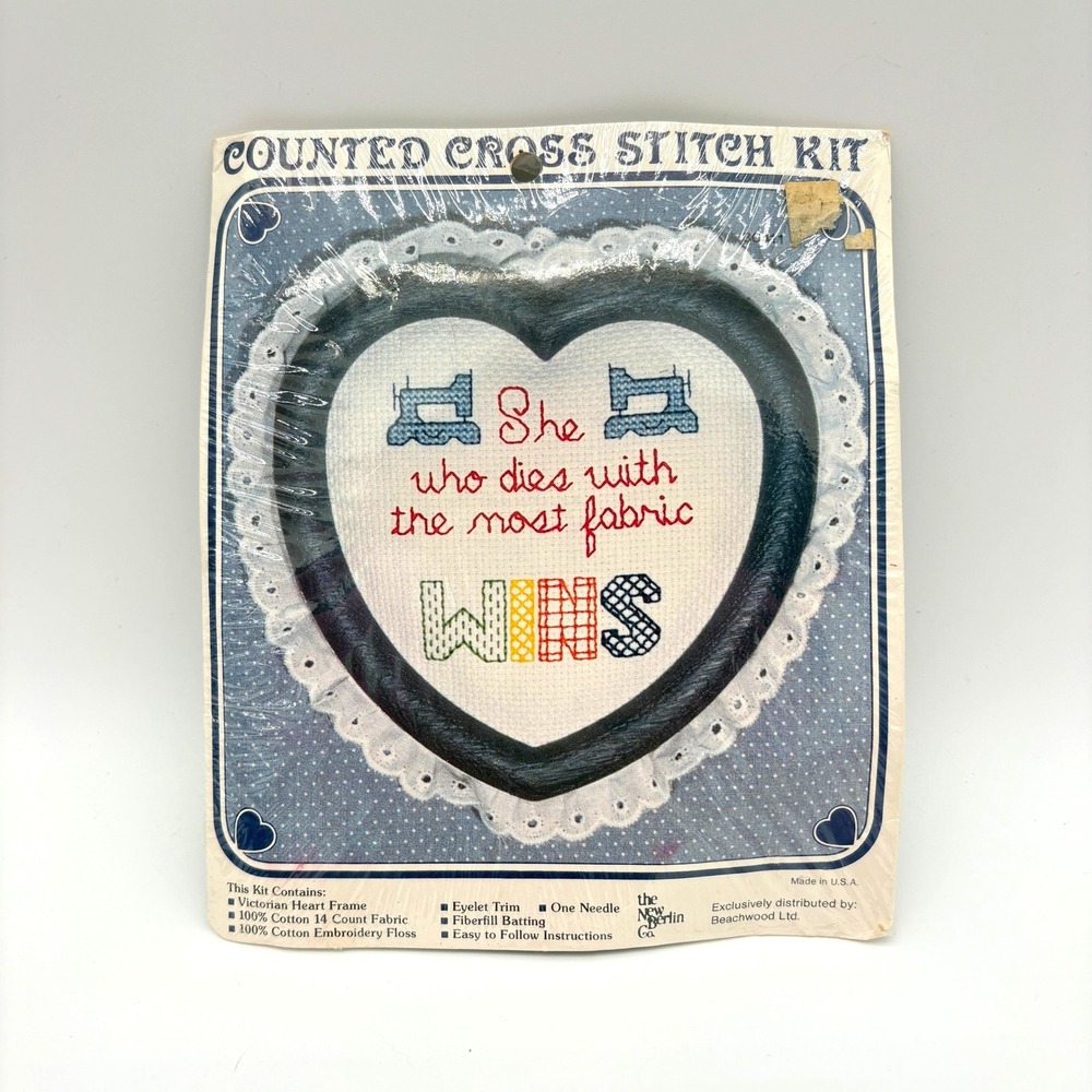 Vintage Heart Cross Stitch Kit Sewing Humor Fabric Wins Victorian Frame DIY Kit